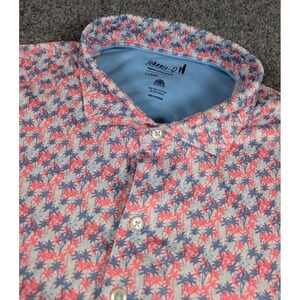 Johnnie O Performance Polo Shirt Mens Large Palm Tree All Over Print w/Logo